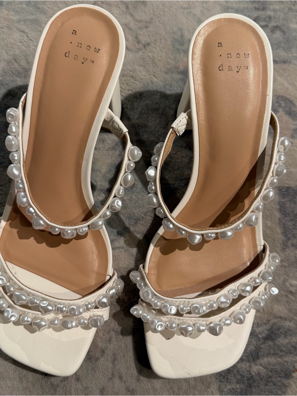 a new day Cream Pearl-Embellished Strappy Heels